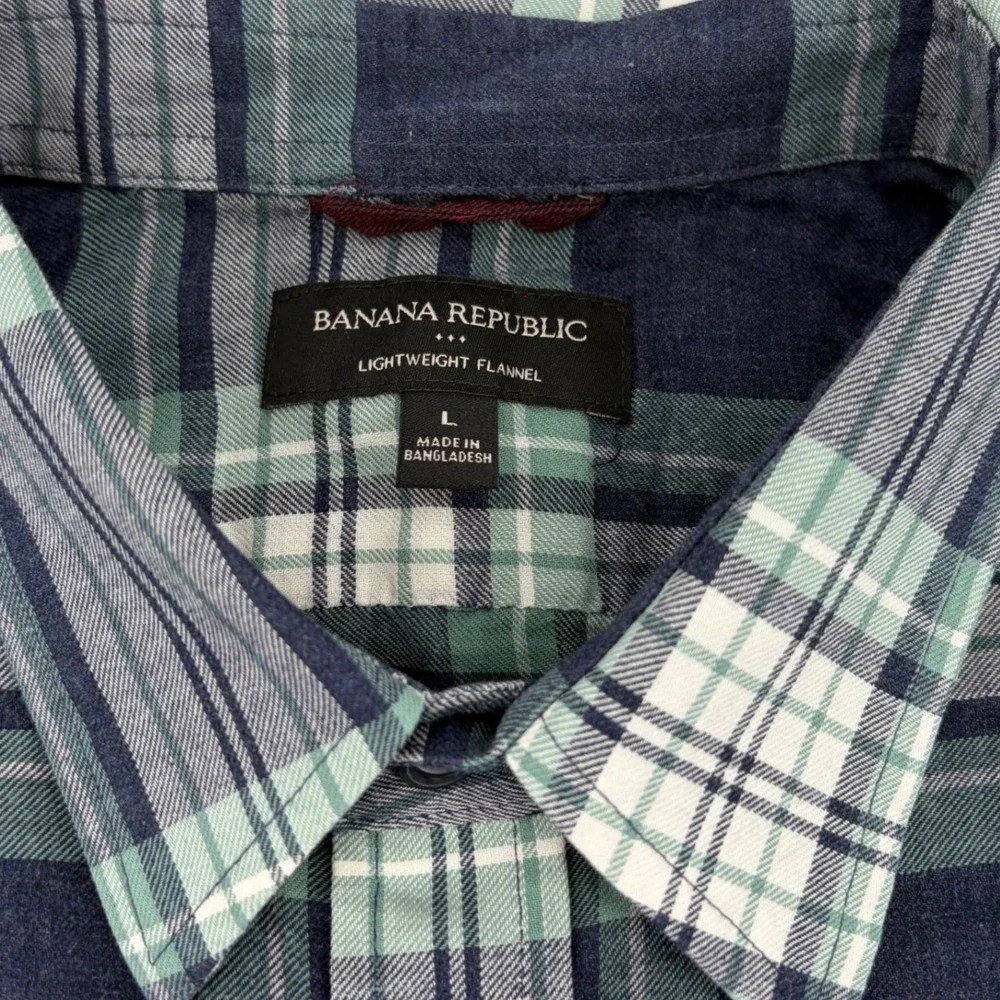 Banana Republic NEW Mens Lightweight Flannel Shirt Navy Blue Green Plaid Large L